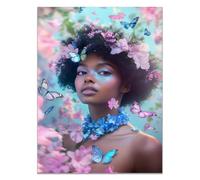 QUSAAOU Colorful Portrait Wall Woman with Floral Crown and Butterflies Floral Pattern Poster Canvas Art Wall Decoration Modern Art Suitable For Living Room And Bedroom(Pink)-30x45cm1 Unframed