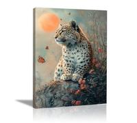 QUSAAOU Craft Wall Decor Leopard Butterflies Wildflowers Soft Sunset Animal Poster Images Printed For Decorating The Living Room Modern Art Pieces Suitable Home Decorations(Orange)-20x30cm1 Unframed