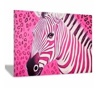 QUSAAOU Craft Wall Decor Pink Zebra with Leopard Print Background Animal Poster Images Printed For Decorating The Living Room Modern Art Pieces Suitable Home Decorations(Pink)-60x90cm1 Framed