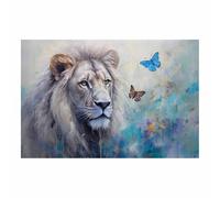 QUSAAOU Craft Wall Decor White Lion with Butterflies Abstract Animal Poster Images Printed For Decorating The Living Room Modern Art Pieces Suitable Home Decorations(Grey)-40x60cm1 Unframed