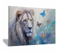 QUSAAOU Craft Wall Decor White Lion with Butterflies Abstract Animal Poster Images Printed For Decorating The Living Room Modern Art Pieces Suitable Home Decorations(Grey)-20x30cm1 Framed