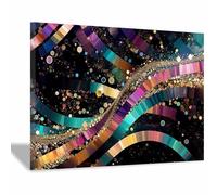 QUSAAOU Fine Art Prints Rainbow Geometric Glitter Curve Art Abstract Painting Artistic Framed Canvas, Pictures For Home Walls, Bedroom, Living Room & Bathroom Decor(Violet)-70x100cm Unframed