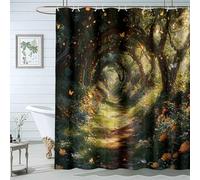 QUSAAOU Green Plant Shower Curtain Enchanted Tree Tunnel Shower Curtains For Bathroom Decor with Hooks Minimalist Botanical Decorative Bath Curtains Waterproof-180 * 180cm(71"*71")