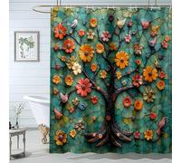 QUSAAOU Green Plant Shower Curtain Flower Tree Mosaic Shower Curtains For Bathroom Decor with Hooks Minimalist Botanical Decorative Bath Curtains Waterproof-200 * 200cm(71"*71")