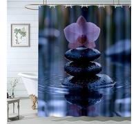QUSAAOU Green Plant Shower Curtain Orchid Stacked Stones Shower Curtains For Bathroom Decor with Hooks Minimalist Botanical Decorative Bath Curtains Waterproof-180 * 100cm(71"*39")
