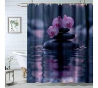 QUSAAOU Green Plant Shower Curtain Orchid Stone Water Shower Curtains For Bathroom Decor with Hooks Minimalist Botanical Decorative Bath Curtains Waterproof-200 * 280cm(71"*110")