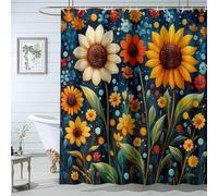 QUSAAOU Green Plant Shower Curtain Sunflower Floral Art Shower Curtains For Bathroom Decor with Hooks Minimalist Botanical Decorative Bath Curtains Waterproof-200 * 240cm(71"*94")