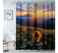 QUSAAOU Green Plant Shower Curtain Sunflower Mountain Sunset Shower Curtains For Bathroom Decor with Hooks Minimalist Botanical Decorative Bath Curtains Waterproof-180 * 120cm(71"*47")