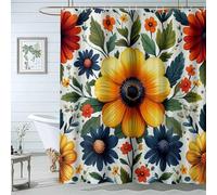 QUSAAOU Green Plant Shower Curtain Yellow Flower Design Shower Curtains For Bathroom Decor with Hooks Minimalist Botanical Decorative Bath Curtains Waterproof-200 * 200cm(71"*71")