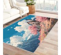 QUSAAOU Home Area Runner Rug Pad Forest, Nature Castle With Pink Trees Non Slip Mats Doormat Entry Rug Floor Carpet for Living Room Indoor Outdoor Throw Rugs(Pink 48)-90x150cm