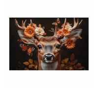 QUSAAOU Home Wall Canvas Decoration Deer with Flower Crown and Butterflies Print Brightly Colored Animal Canvas Paintings Suitable For Bedrooms Room Dining Rooms Bathrooms(Brown)-70x100cm1 Unframed
