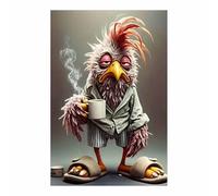QUSAAOU Home Wall Canvas Decoration Grumpy Chicken in Pajamas with Coffee Funny Brightly Colored Animal Canvas Paintings Suitable For Bedrooms Room Dining Rooms Bathrooms(Khaki)-20x30cm1 Unframed