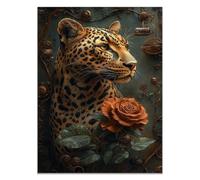 QUSAAOU Home Wall Canvas Decoration Steampunk Leopard Portrait Copper Rose Gears Brightly Colored Animal Canvas Paintings Suitable For Bedrooms Room Dining Rooms Bathrooms(Brown)-30x45cm1 Unframed