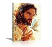 QUSAAOU Jesus Canvas Wall Art Jesus Walking Landscape Picture Prints God Posters Catholic Artwork for Spiritual Room Bedroom Home Decor(beige)-50x70cm Framed