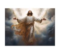 QUSAAOU Jesus Wall Christ rising outstretched arms among clouds Decor Vintage Religious Prints Painting Neutral God Poster Artwork Living Room Bedroom Hallway Home Decoration(Beige)-30x45cm Unframed