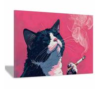 QUSAAOU Modern Artwork Cool Black and Cute catCigarette Pop Art Print Eclectic Wall Maximalist Animal Portrait Poster Prints For Living Room Home Bedroom Home Decoration(Blackwhite)-20x30cm1 Framed
