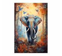 QUSAAOU Modern Artwork Patterned Elephant Wandering Autumn Butterflies Eclectic Wall Maximalist Animal Portrait Poster Prints For Living Room Home Bedroom Home Decoration(Bronze)-50x70cm Unframed