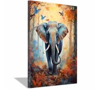 QUSAAOU Modern Artwork Patterned Elephant Wandering Autumn Butterflies Eclectic Wall Maximalist Animal Portrait Poster Prints For Living Room Home Bedroom Home Decoration(Bronze)-70x100cm Unframed