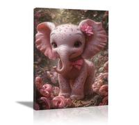 QUSAAOU Modern Home Decor Painting Cute Pink Elephant Bow in Dreamy Candy Garden Modern Style Suitable For Living Room And Dining Room Home DéCor And Gifts.(Pink)-70x100cm1 Unframed
