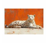 QUSAAOU Modern Home Decor Paintings White Leopard on Orange Background Canvas Pictures For Living Room Bedroom Hallway Kitchen - Colourful Prints Extra Large(Orange)-30x45cm1 Unframed