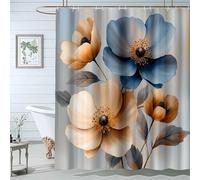 QUSAAOU Nature Landscape Scenery Bathroom RV Shower Curtain Blue Beige Flowers Shower Curtains, Waterproof Fabric Bathroom Decor Set with Hooks-180 * 100cm(71"*39")