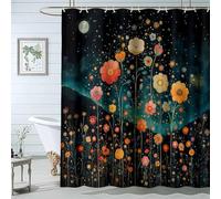 QUSAAOU Nature Landscape Scenery Bathroom RV Shower Curtain Night Sky Flowers Shower Curtains, Waterproof Fabric Bathroom Decor Set with Hooks-200 * 160cm(79"*63")