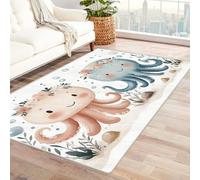 QUSAAOU Ocean Rugs For Bedroom Cartoon Octopus Large Modern Area Rugs for Living Room Bedroom,Rug Indoor Carpets for Teenagers Room Decor, Soft Shaggy Carpet(Pink 86)-150x240cm