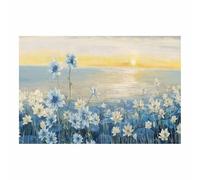 QUSAAOU PcsLarge Canvas Prints Blue Flowers Sunset Retro Scenic Living Room Bedroom Piece Home Decor Interior Easy Hang Guide(Blue)-30x45cm Unframed