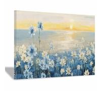 QUSAAOU PcsLarge Canvas Prints Blue Flowers Sunset Retro Scenic Living Room Bedroom Piece Home Decor Interior Easy Hang Guide(Blue)-30x45cm Framed