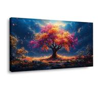 QUSAAOU Pcslarge Canvas Prints Pink Tree of Life Night Sky Falling Petal Retro Landscape Paintings Living Room And Bedroom Home Decorations (Pink)-20x40cm1 Framed