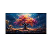 QUSAAOU Pcslarge Canvas Prints Pink Tree of Life Night Sky Falling Petal Retro Landscape Paintings Living Room And Bedroom Home Decorations (Pink)-60x120cm1 Unframed