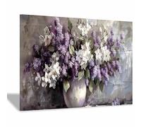 QUSAAOU PcsLarge Canvas Prints Purple Flowers Retro Scenic Living Room Bedroom Piece Home Decor Interior Easy Hang Guide(Red)-70x100cm Framed