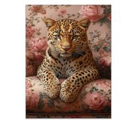 QUSAAOU Prints Modern Aesthetic Leopard on blush sofa with pink peony backdrop Poster Home Decoration Aesthetics Forany Scene Such As Bedroom And Living Nursery Room(Pink)-80x120cm Unframed
