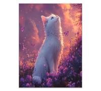 QUSAAOU Prints Modern Aesthetic White Cat Blue Eyes in Flower Field at Sunset Poster Home Decoration Aesthetics Forany Scene Such As Bedroom And Living Nursery Room(White)-60x90cm1 Unframed