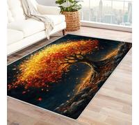 QUSAAOU Retro Tree of Life Indoor Front Door Rugs for Bedroom Autumn Tree Super Non-Slip Floor Mats for Home Entryway, Outdoor Welcome Mat, Easy Clean(Orange 5)-90x150cm