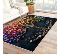 QUSAAOU Retro Tree of Life Indoor Front Door Rugs for Bedroom Gem Leaf Tree Super Non-Slip Floor Mats for Home Entryway, Outdoor Welcome Mat, Easy Clean(Multi 29)-180x240cm