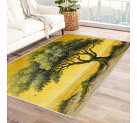 QUSAAOU Retro Tree of Life Indoor Front Door Rugs for Bedroom Yellow Coastal Tree Super Non-Slip Floor Mats for Home Entryway, Outdoor Welcome Mat, Easy Clean(Yellow 281)-90x150cm