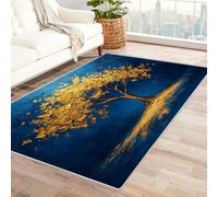 QUSAAOU Rug for Living Room Blue Gold Tree Tree of Life Norse Decor Area Rugs, Symbol Norse Culture Rug Non-Slip Floor Mat, Indoor Outdoor Carpet Home Decor(Gold 25)-150x180cm