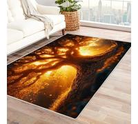 QUSAAOU Rug for Living Room Glowing Golden Tree Tree of Life Norse Decor Area Rugs, Symbol Norse Culture Rug Non-Slip Floor Mat, Indoor Outdoor Carpet Home Decor(Gold 37)-150x180cm