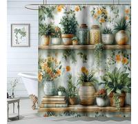 QUSAAOU Shower Curtain Bathroom Decoration Potted Plant Shelf Natural Plant Landscape Waterproof Bath Curtain, Quick-Drying Floral Shower Curtains with 12 Hooks-200 * 200cm(71"*71")