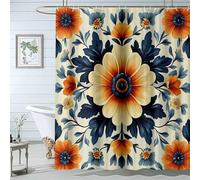 QUSAAOU Shower Curtain Nature Tree Plants Blue Orange Floral Bath Curtains Fabric Waterproof Mountain Shower Curtain Sets for Bathroom Bath Decor-200 * 180cm(79"*71")