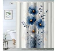 QUSAAOU Shower Curtain Nature Tree Plants Blue White Flowers Bath Curtains Fabric Waterproof Mountain Shower Curtain Sets for Bathroom Bath Decor-200 * 120cm(79"*47")