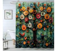 QUSAAOU Shower Curtain Nature Tree Plants Flower Tree Mosaic Bath Curtains Fabric Waterproof Mountain Shower Curtain Sets for Bathroom Bath Decor-200 * 300cm(71"*118")