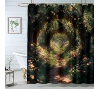QUSAAOU Shower Curtain Nature Tree Plants Flower Tunnel Path Bath Curtains Fabric Waterproof Mountain Shower Curtain Sets for Bathroom Bath Decor-200 * 180cm(79"*71")
