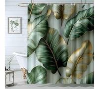 QUSAAOU Shower Curtain Nature Tree Plants Gold Edge Tropical Leaves Bath Curtains Fabric Waterproof Mountain Shower Curtain Sets for Bathroom Bath Decor-200 * 200cm(71"*71")