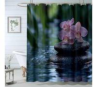 QUSAAOU Shower Curtain Nature Tree Plants Orchid Stone Water Bath Curtains Fabric Waterproof Mountain Shower Curtain Sets for Bathroom Bath Decor-180 * 120cm(71"*47")