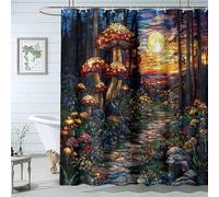 QUSAAOU Shower Curtain Nature Tree Plants Stained Glass Forest Bath Curtains Fabric Waterproof Mountain Shower Curtain Sets for Bathroom Bath Decor-200 * 300cm(71"*118")