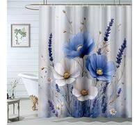 QUSAAOU Shower Curtain Plant Botanical Summer Blue White Flowers Print Decorative Bathroom Nature Shower Curtains for Bathroom Waterproof Bath Curtain Decor-180 * 120cm(71"*47")