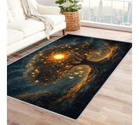 QUSAAOU Tree of Life Rug Lunar Light Tree Abstract Doormat for Outside Entrance Home Decor, Non-Slip Carpet Rugs with Entryway Mat for Patio Indoor Front(Gold 375)-210x300cm