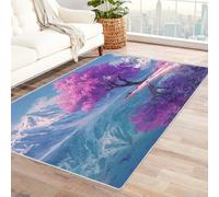 QUSAAOU Tree of Life Rug Purple Mountain Tree Abstract Doormat for Outside Entrance Home Decor, Non-Slip Carpet Rugs with Entryway Mat for Patio Indoor Front(Purple 291)-150x210cm